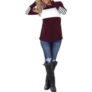 imageBlooming Jelly Womens Long Sleeve Tunic Tops Color Block Shirt Crewneck Casual Pullover Blouses Fall Outfits 2024Purplestripe