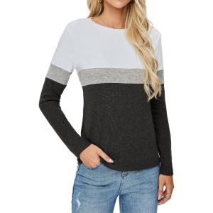 imageBlooming Jelly Womens Long Sleeve Tunic Tops Color Block Shirt Crewneck Casual Pullover Blouses Fall Outfits 2024White and Black