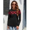imageBlooming Jelly Womens Color Block Plaid Shirt Crewneck Sweatshirt Elbow Patches Pullover Sweatshirt TopBlack