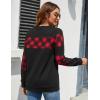 imageBlooming Jelly Womens Color Block Plaid Shirt Crewneck Sweatshirt Elbow Patches Pullover Sweatshirt TopBlack