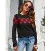 imageBlooming Jelly Womens Color Block Plaid Shirt Crewneck Sweatshirt Elbow Patches Pullover Sweatshirt TopBlack