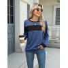 imageBlooming Jelly Womens Color Block Plaid Shirt Crewneck Sweatshirt Elbow Patches Pullover Sweatshirt TopBlack Blue Plaid