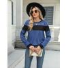 imageBlooming Jelly Womens Color Block Plaid Shirt Crewneck Sweatshirt Elbow Patches Pullover Sweatshirt TopBlack Blue Plaid