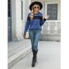 imageBlooming Jelly Womens Color Block Plaid Shirt Crewneck Sweatshirt Elbow Patches Pullover Sweatshirt TopBlack Blue Plaid