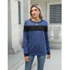 imageBlooming Jelly Womens Color Block Plaid Shirt Crewneck Sweatshirt Elbow Patches Pullover Sweatshirt TopBlack Blue Plaid