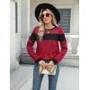 imageBlooming Jelly Womens Color Block Plaid Shirt Crewneck Sweatshirt Elbow Patches Pullover Sweatshirt TopBlack Red Plaid