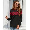 imageBlooming Jelly Womens Color Block Plaid Shirt Crewneck Sweatshirt Elbow Patches Pullover Sweatshirt TopMuticolor