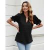 imageBlooming Jelly Womens Puff Sleeve Summer Tops Chiffon Short Sleeve Blouses White V Neck Pom Pom ShirtsBlack