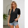 imageBlooming Jelly Womens Puff Sleeve Summer Tops Chiffon Short Sleeve Blouses White V Neck Pom Pom ShirtsBlack