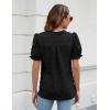 imageBlooming Jelly Womens Puff Sleeve Summer Tops Chiffon Short Sleeve Blouses White V Neck Pom Pom ShirtsBlack