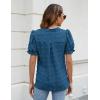 imageBlooming Jelly Womens Puff Sleeve Summer Tops Chiffon Short Sleeve Blouses White V Neck Pom Pom ShirtsDark Blue