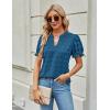 imageBlooming Jelly Womens Puff Sleeve Summer Tops Chiffon Short Sleeve Blouses White V Neck Pom Pom ShirtsDark Blue