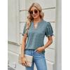 imageBlooming Jelly Womens Puff Sleeve Summer Tops Chiffon Short Sleeve Blouses White V Neck Pom Pom ShirtsDark Green