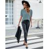 imageBlooming Jelly Womens Puff Sleeve Summer Tops Chiffon Short Sleeve Blouses White V Neck Pom Pom ShirtsDark Green