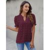 imageBlooming Jelly Womens Puff Sleeve Summer Tops Chiffon Short Sleeve Blouses White V Neck Pom Pom ShirtsDark Wine Red
