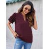 imageBlooming Jelly Womens Puff Sleeve Summer Tops Chiffon Short Sleeve Blouses White V Neck Pom Pom ShirtsDark Wine Red