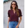 imageBlooming Jelly Womens Puff Sleeve Summer Tops Chiffon Short Sleeve Blouses White V Neck Pom Pom ShirtsDark Wine Red