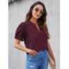 imageBlooming Jelly Womens Puff Sleeve Summer Tops Chiffon Short Sleeve Blouses White V Neck Pom Pom ShirtsDark Wine Red