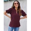 imageBlooming Jelly Womens Puff Sleeve Summer Tops Chiffon Short Sleeve Blouses White V Neck Pom Pom ShirtsDark Wine Red
