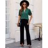 imageBlooming Jelly Womens Puff Sleeve Summer Tops Chiffon Short Sleeve Blouses White V Neck Pom Pom ShirtsDeep Green