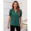 imageBlooming Jelly Womens Puff Sleeve Summer Tops Chiffon Short Sleeve Blouses White V Neck Pom Pom ShirtsDeep Green