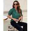 imageBlooming Jelly Womens Puff Sleeve Summer Tops Chiffon Short Sleeve Blouses White V Neck Pom Pom ShirtsDeep Green