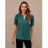 imageBlooming Jelly Womens Puff Sleeve Summer Tops Chiffon Short Sleeve Blouses White V Neck Pom Pom ShirtsDeep Green