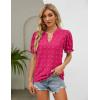 imageBlooming Jelly Womens Puff Sleeve Summer Tops Chiffon Short Sleeve Blouses White V Neck Pom Pom ShirtsHot Pink