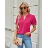 imageBlooming Jelly Womens Puff Sleeve Summer Tops Chiffon Short Sleeve Blouses White V Neck Pom Pom ShirtsHot Pink