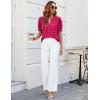 imageBlooming Jelly Womens Puff Sleeve Summer Tops Chiffon Short Sleeve Blouses White V Neck Pom Pom ShirtsHot Pink