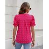 imageBlooming Jelly Womens Puff Sleeve Summer Tops Chiffon Short Sleeve Blouses White V Neck Pom Pom ShirtsHot Pink