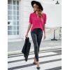 imageBlooming Jelly Womens Puff Sleeve Summer Tops Chiffon Short Sleeve Blouses White V Neck Pom Pom ShirtsHot Pink