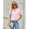 imageBlooming Jelly Womens Puff Sleeve Summer Tops Chiffon Short Sleeve Blouses White V Neck Pom Pom ShirtsLight Pink