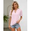 imageBlooming Jelly Womens Puff Sleeve Summer Tops Chiffon Short Sleeve Blouses White V Neck Pom Pom ShirtsLight Pink