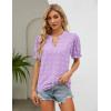 imageBlooming Jelly Womens Puff Sleeve Summer Tops Chiffon Short Sleeve Blouses White V Neck Pom Pom ShirtsLight Purple