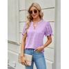 imageBlooming Jelly Womens Puff Sleeve Summer Tops Chiffon Short Sleeve Blouses White V Neck Pom Pom ShirtsLight Purple