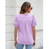 imageBlooming Jelly Womens Puff Sleeve Summer Tops Chiffon Short Sleeve Blouses White V Neck Pom Pom ShirtsLight Purple