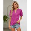 imageBlooming Jelly Womens Puff Sleeve Summer Tops Chiffon Short Sleeve Blouses White V Neck Pom Pom ShirtsMagenta