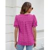 imageBlooming Jelly Womens Puff Sleeve Summer Tops Chiffon Short Sleeve Blouses White V Neck Pom Pom ShirtsMagenta