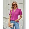 imageBlooming Jelly Womens Puff Sleeve Summer Tops Chiffon Short Sleeve Blouses White V Neck Pom Pom ShirtsMagenta