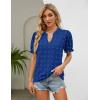 imageBlooming Jelly Womens Puff Sleeve Summer Tops Chiffon Short Sleeve Blouses White V Neck Pom Pom ShirtsRoyal Blue