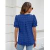 imageBlooming Jelly Womens Puff Sleeve Summer Tops Chiffon Short Sleeve Blouses White V Neck Pom Pom ShirtsRoyal Blue