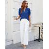 imageBlooming Jelly Womens Puff Sleeve Summer Tops Chiffon Short Sleeve Blouses White V Neck Pom Pom ShirtsRoyal Blue