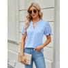imageBlooming Jelly Womens Puff Sleeve Summer Tops Chiffon Short Sleeve Blouses White V Neck Pom Pom ShirtsSky Blue