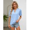 imageBlooming Jelly Womens Puff Sleeve Summer Tops Chiffon Short Sleeve Blouses White V Neck Pom Pom ShirtsSky Blue