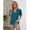 imageBlooming Jelly Womens Puff Sleeve Summer Tops Chiffon Short Sleeve Blouses White V Neck Pom Pom ShirtsTeal