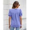 imageBlooming Jelly Womens Puff Sleeve Summer Tops Chiffon Short Sleeve Blouses White V Neck Pom Pom ShirtsViolet