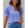 imageBlooming Jelly Womens Puff Sleeve Summer Tops Chiffon Short Sleeve Blouses White V Neck Pom Pom ShirtsViolet