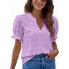 imageBlooming Jelly Womens Puff Sleeve Summer Tops Chiffon Short Sleeve Blouses White V Neck Pom Pom ShirtsLight Purple