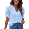 imageBlooming Jelly Womens Puff Sleeve Summer Tops Chiffon Short Sleeve Blouses White V Neck Pom Pom ShirtsSky Blue